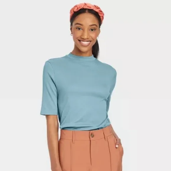 a new day Tops Womens Elbow Sleeve Mock Turtleneck Tshirt A